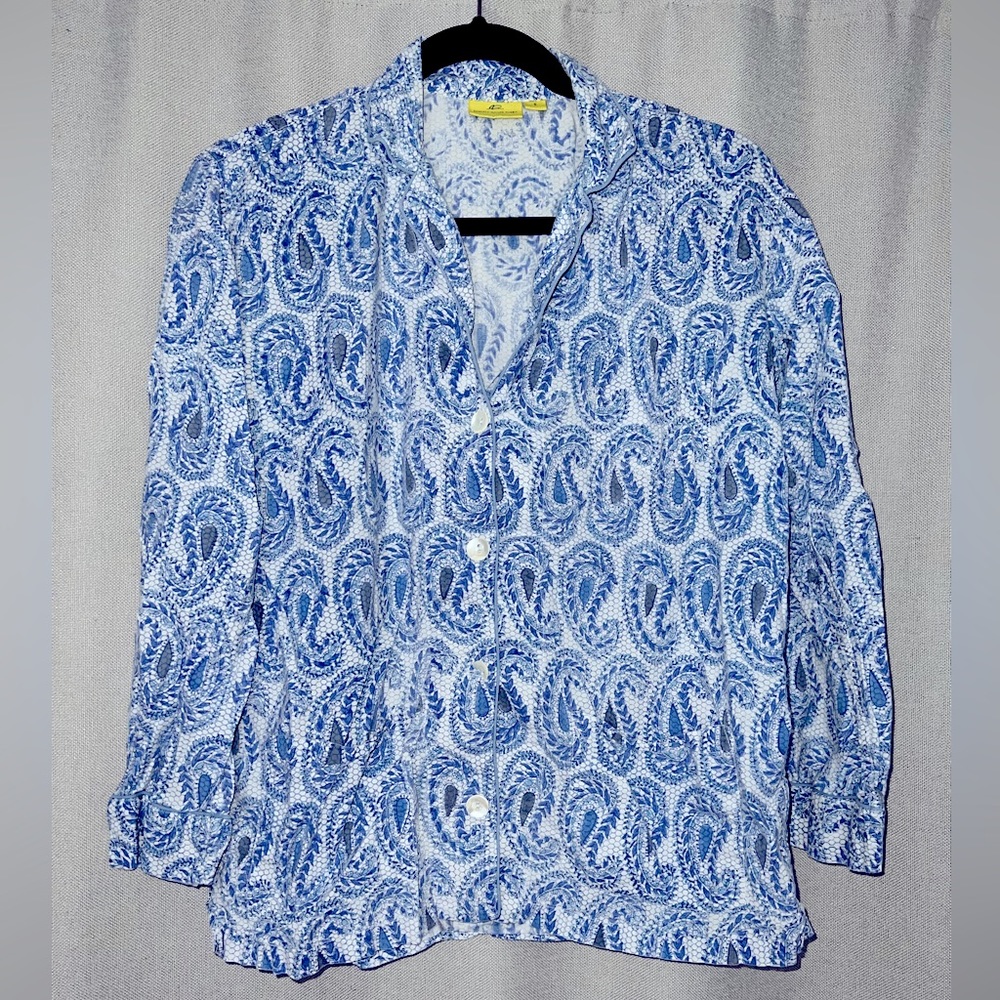 Roberta Roller Rabbit Blue White Paisley Pajama Set (Top & Bottom) Long Sleeve